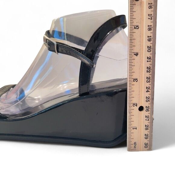 VTG 1990s Robert Clergerie Paris Black Patent Leather Platform Wedge Sandals 9b - Picture 8 of 11